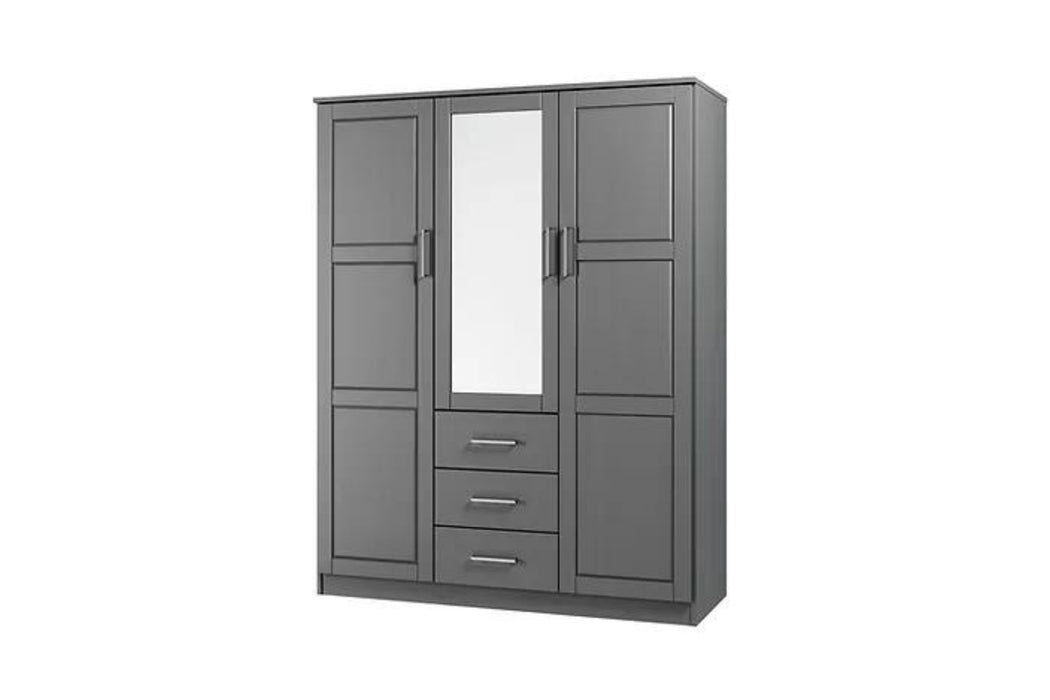 7113 Palace Imports Cosmo Solid Wood 3-Door Wardrobe with Mirror