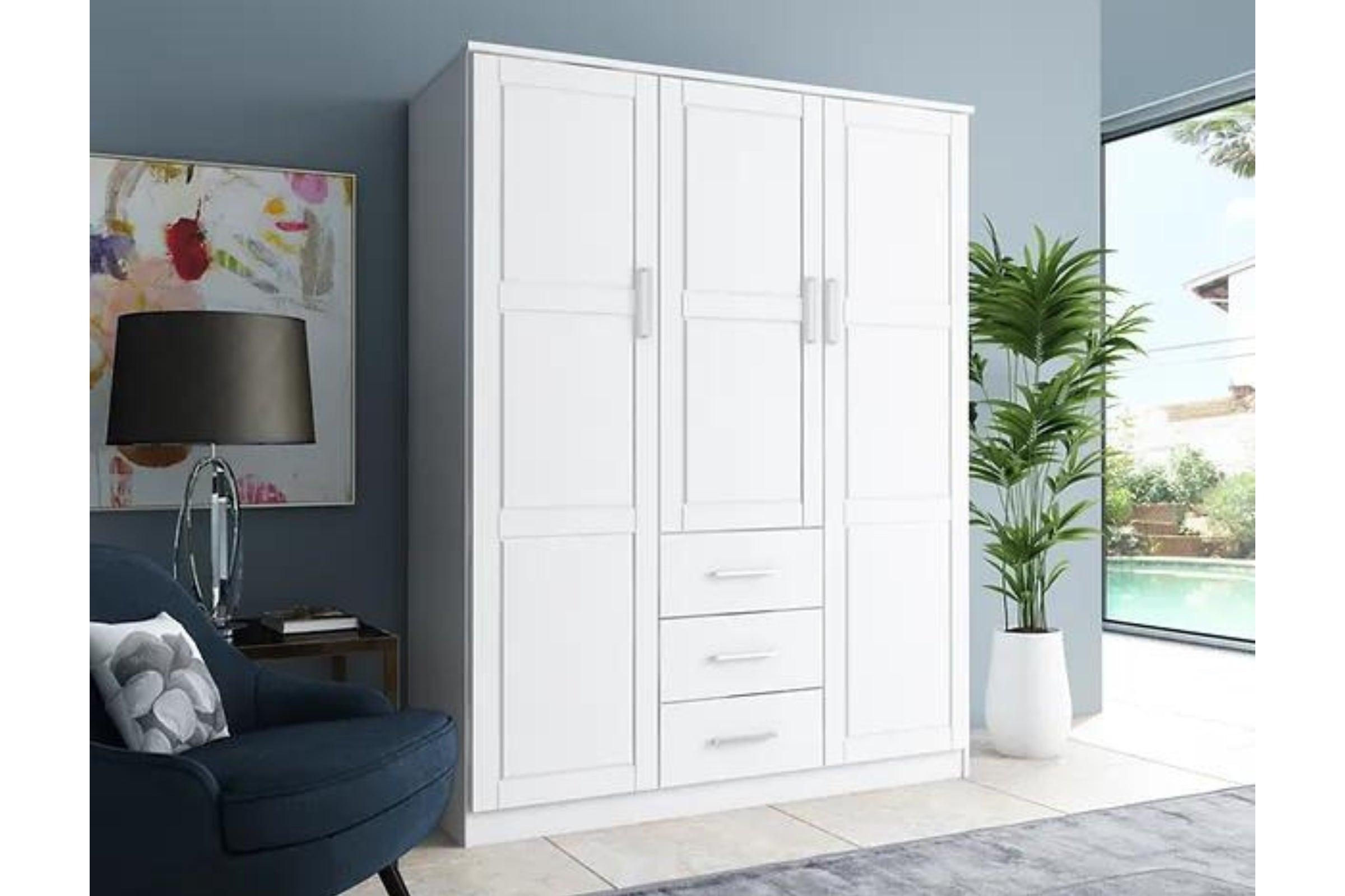 7115D - 100% Solid Wood Cosmo Wardrobe Armoire With Optional Shelves