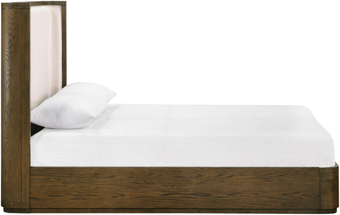 Tiberio Solid Wood And Linen Textured Fabric Bed