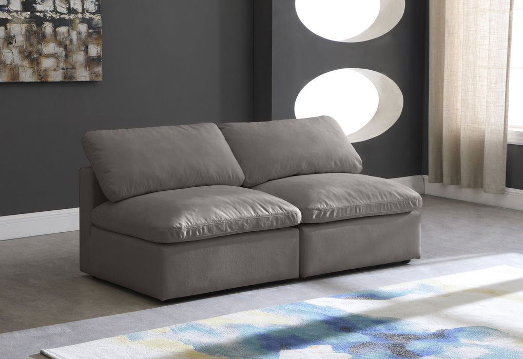 Plush 70" Velvet Upholstered Standard Comfort 2pc. Armless Modular Loveseat