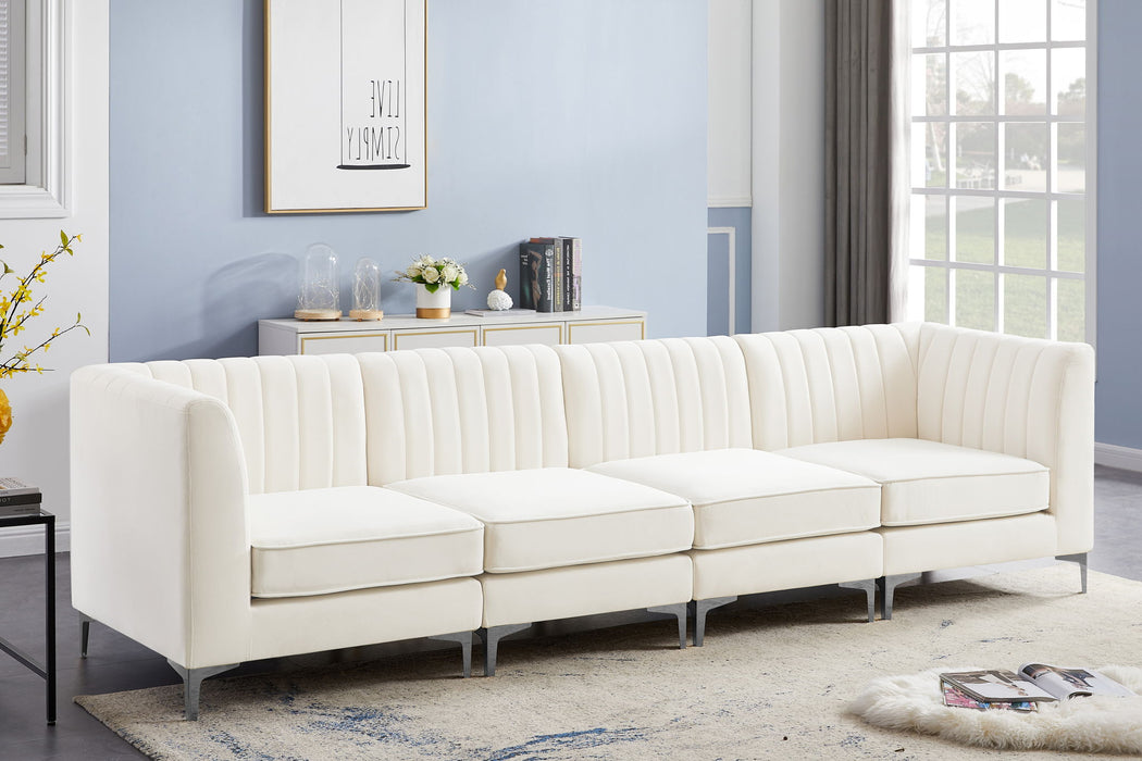 Sofá modular tapizado de terciopelo Alina de 116.5" de 4 piezas