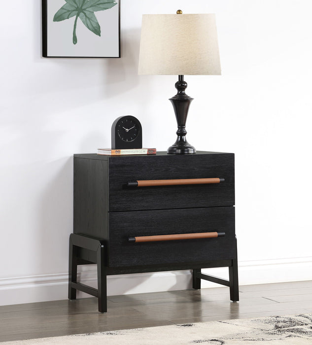 Kaya 25.5" Oak Veneer And Vegan Leather Handle Night Stand