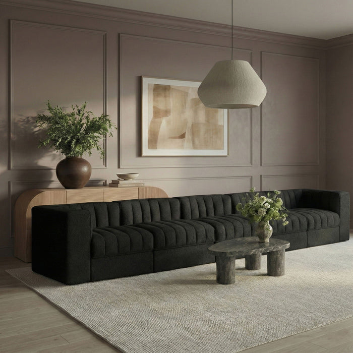 Rummi 155" Velvet Performance Fabric Upholstered 5pc. Modular Sofa
