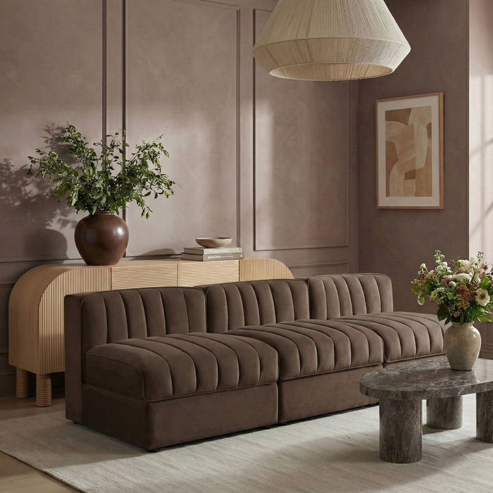Rummi 87" Velvet Performance Fabric Upholstered 3pc. Modular Sofa