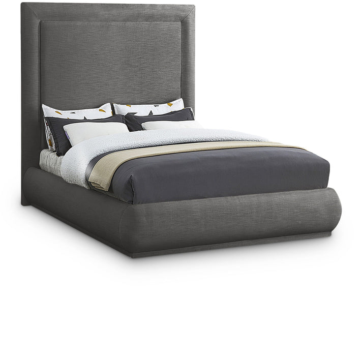 Cama tapizada de tela con textura de lino Brooke