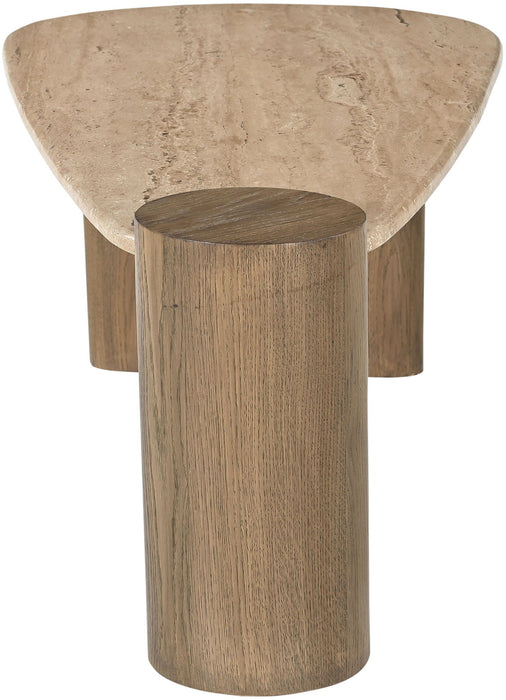 Taverna Travertine Top And Oak Wood Base Coffee Table