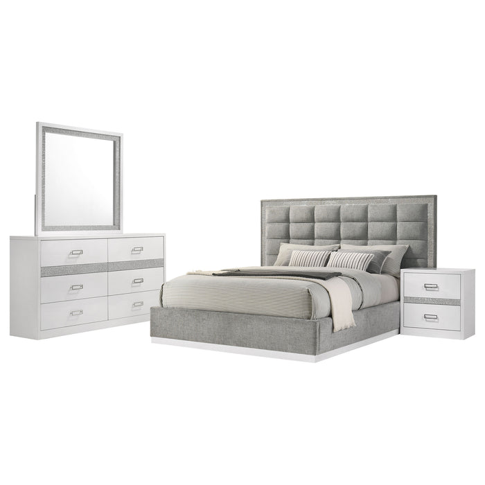 Viana 4-Piece Platform Bedroom Set Grey and White High Gloss