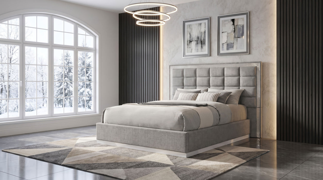 Viana Chenille Platform Bed Grey and White High Gloss