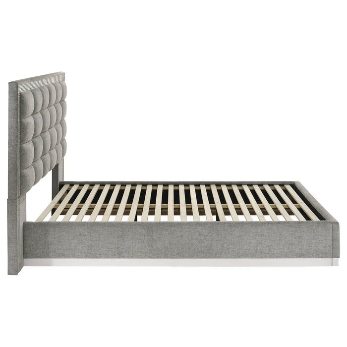 Viana Chenille Platform Bed Grey and White High Gloss