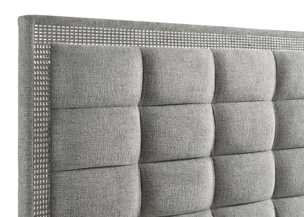 Viana Chenille Platform Bed Grey and White High Gloss