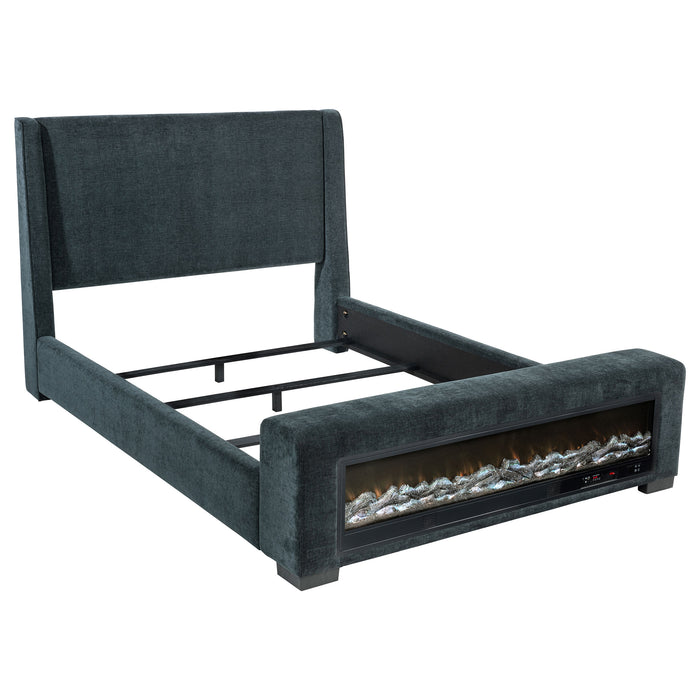 Preston Upholstered Audio Flame Visualizer Bed Dark Blue