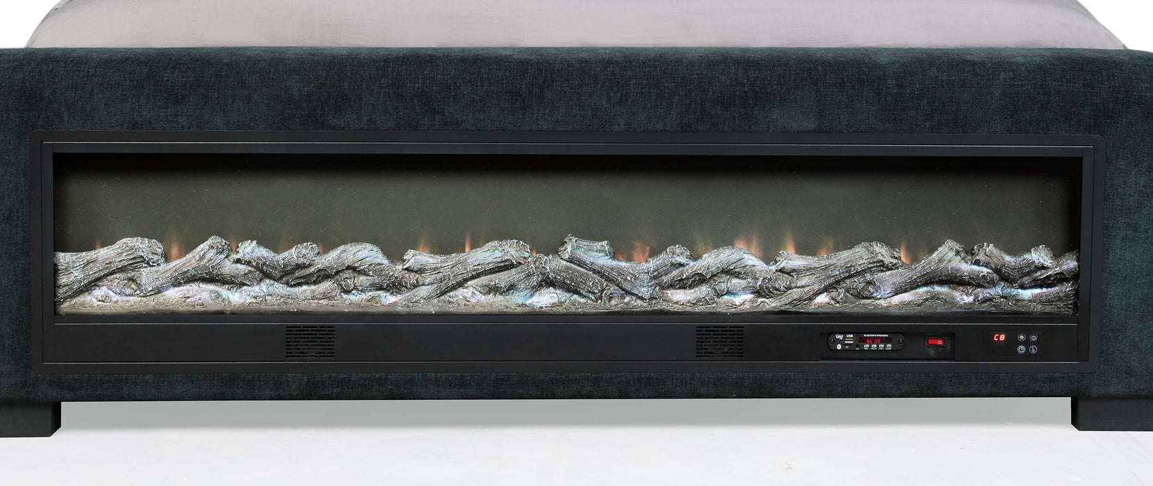 Preston Upholstered Audio Flame Visualizer Bed Dark Blue
