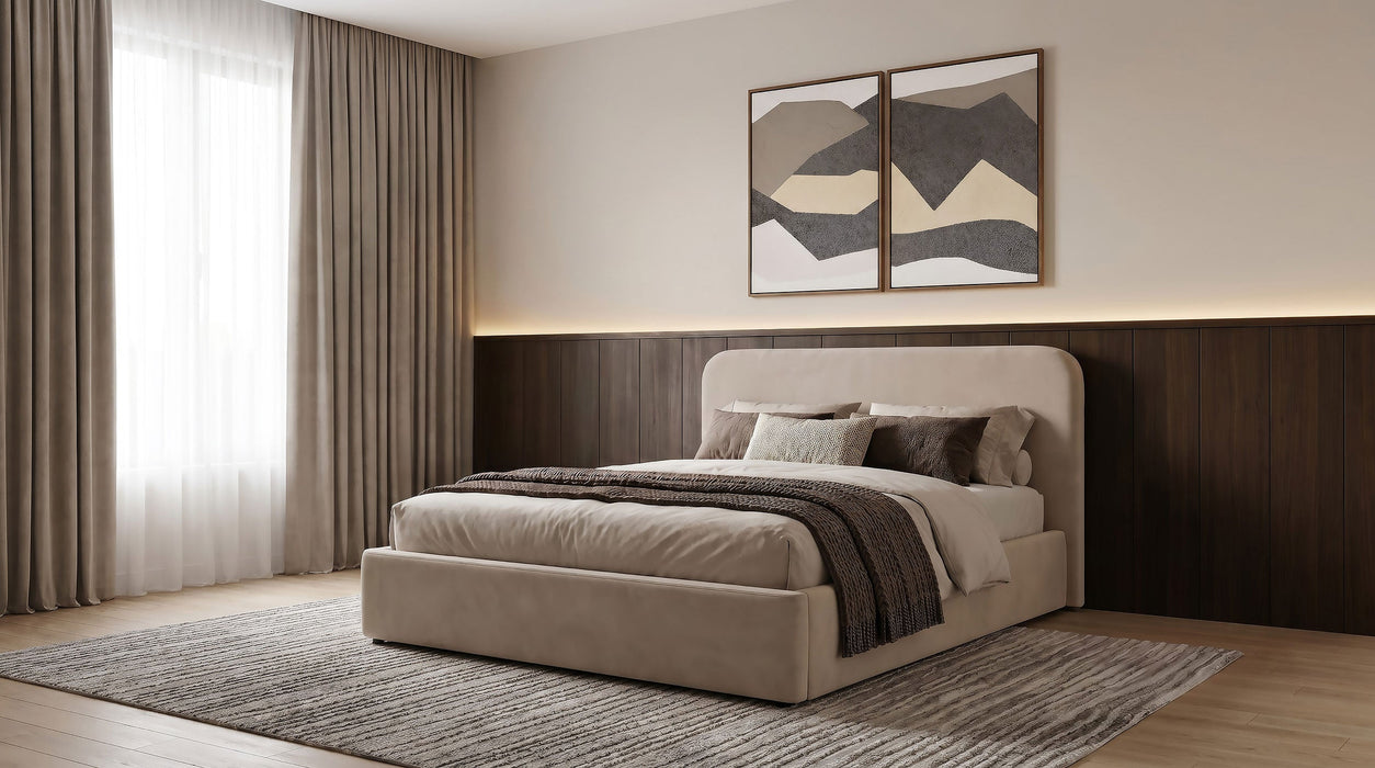 Anders Upholstered Storage Lift Platform Bed Beige