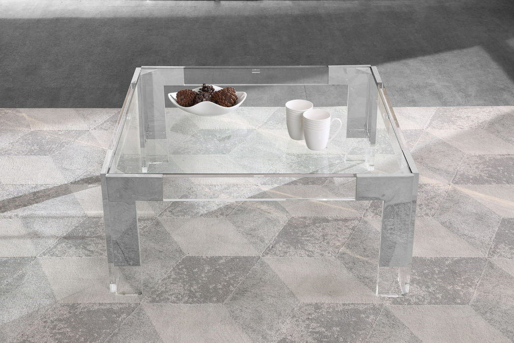 Casper Square Glass Top, Acrylic And Metal Base Coffee Table