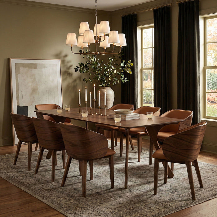 Mesa de comedor de madera maciza con enchapado de nogal Glenwood de 86.75"
