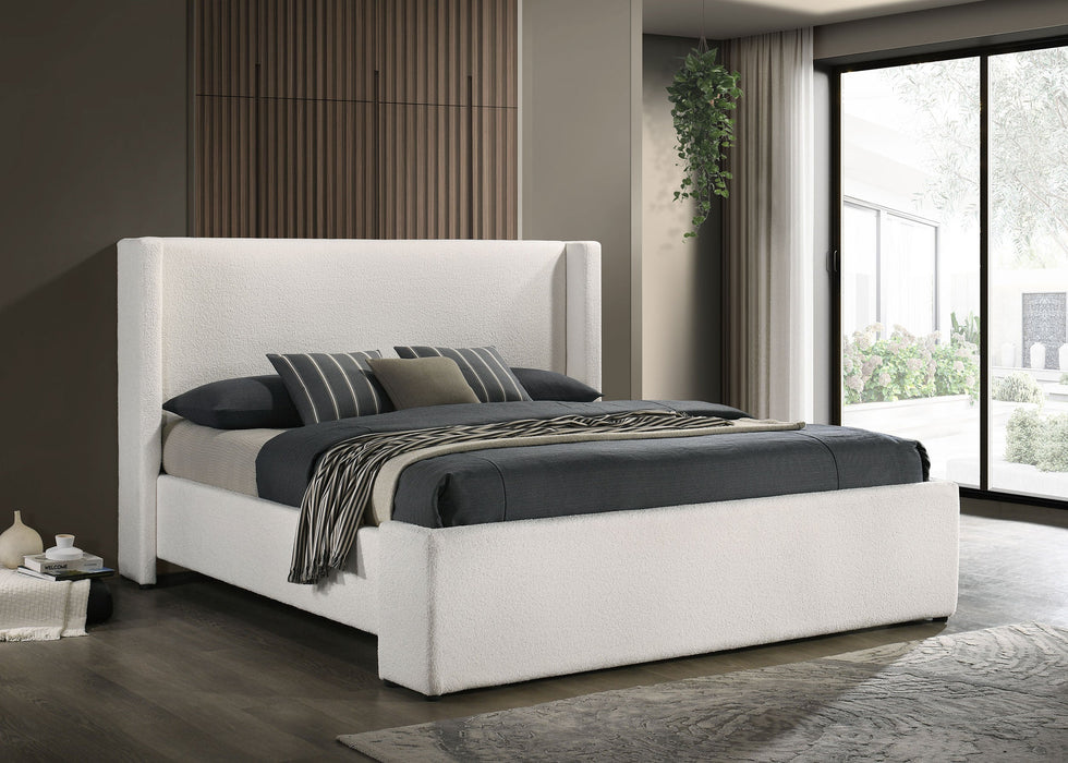 Alamosa Boucle Upholstered Wingback Platform Bed White