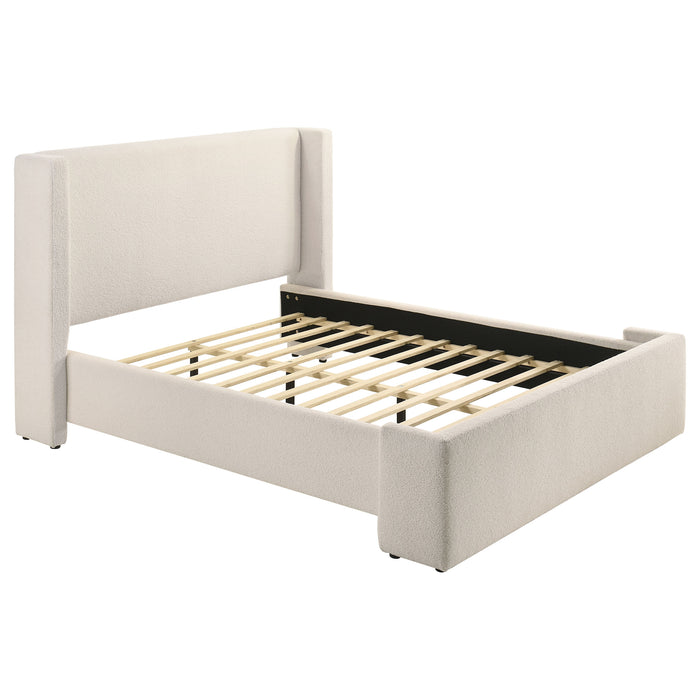 Alamosa Boucle Upholstered Wingback Platform Bed White