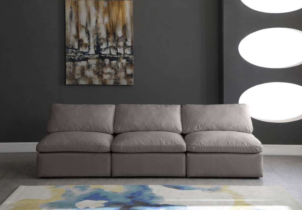 Plush 105" Velvet Upholstered Standard Comfort 3pc. Armless Modular Sofa