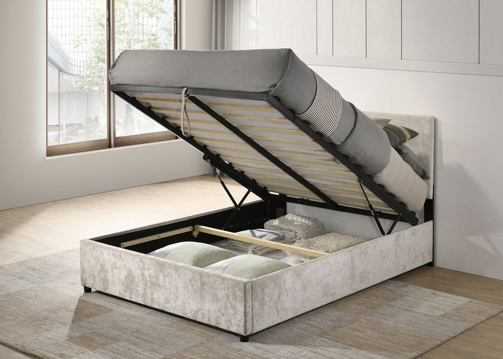 Reeves Upholstered Lift-Top Storage Platform Bed Beige