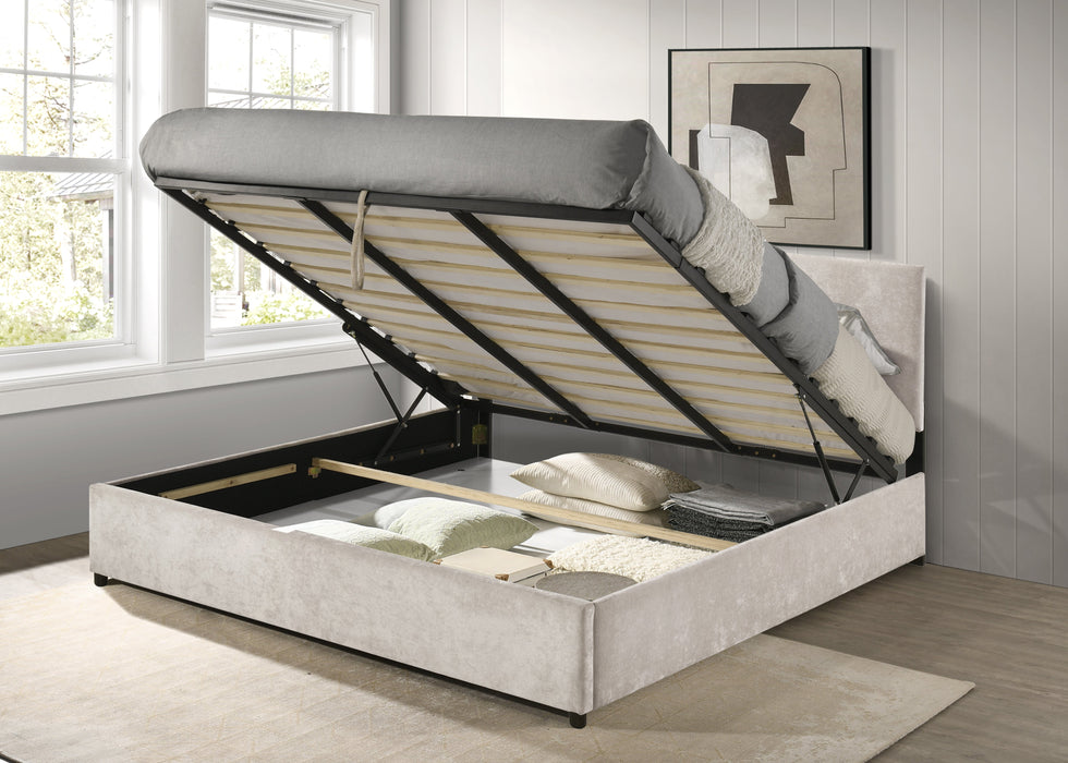 Reeves Upholstered Lift-Top Storage Platform Bed Beige
