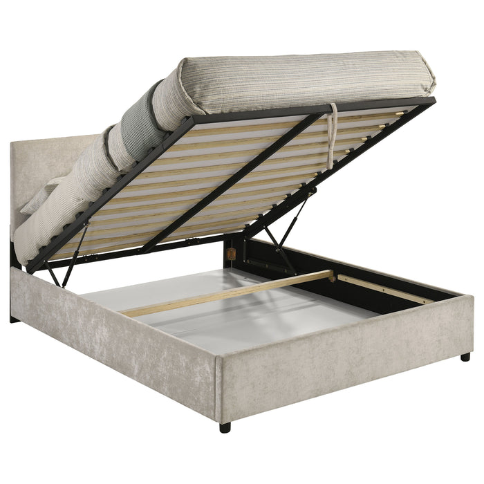 Reeves Upholstered Lift-Top Storage Platform Bed Beige