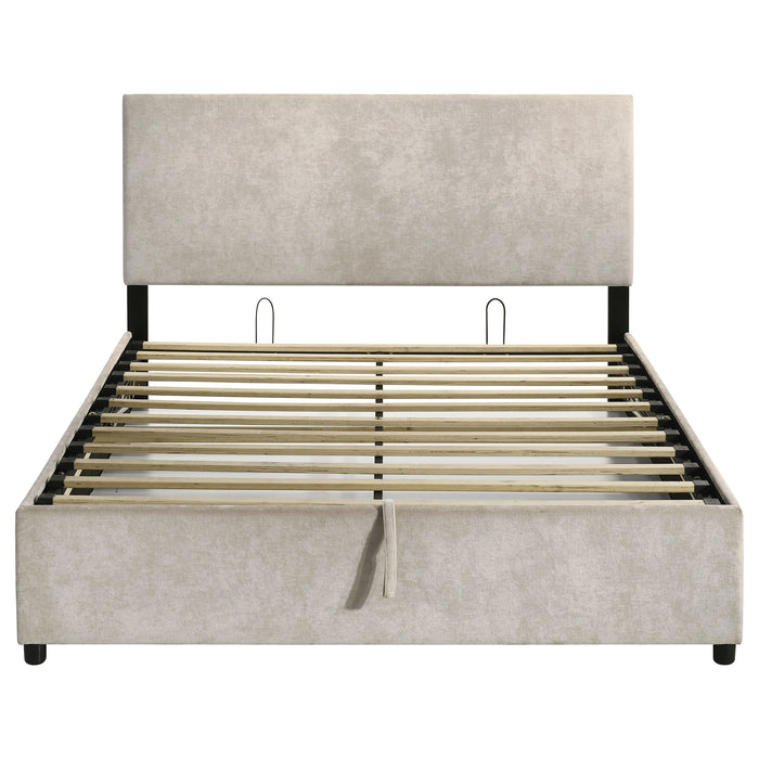 Reeves Upholstered Lift-Top Storage Platform Bed Beige