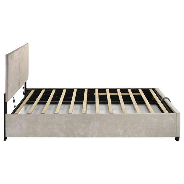 Reeves Upholstered Lift-Top Storage Platform Bed Beige