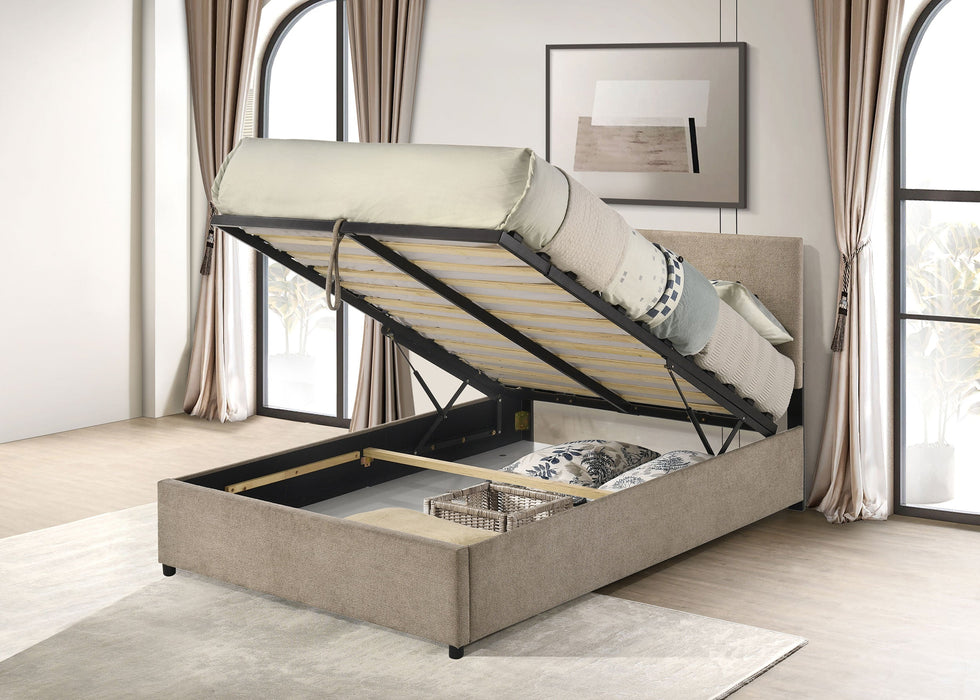 Reeves Upholstered Lift-Top Storage Platform Bed Beige