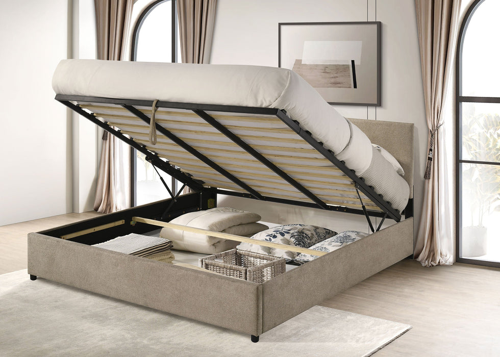 Reeves Upholstered Lift-Top Storage Platform Bed Beige