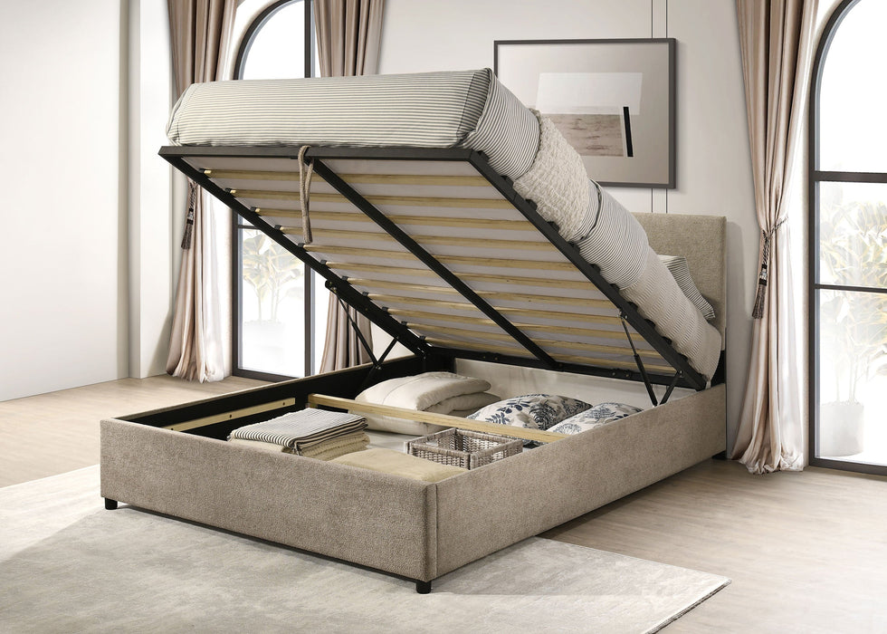 Reeves Upholstered Lift-Top Storage Platform Bed Beige