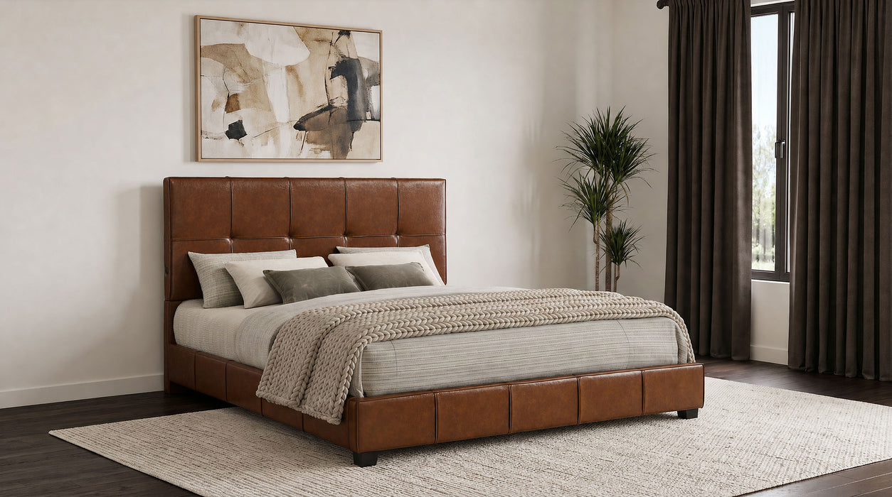 Farrell California King Faux Leather Panel Bed Brown