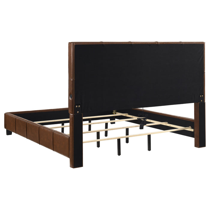 Farrell California King Faux Leather Panel Bed Brown