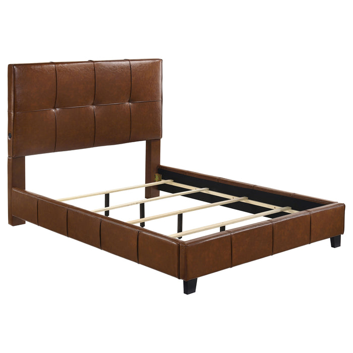 Farrell Faux Leather Upholstered Panel Bed Brown