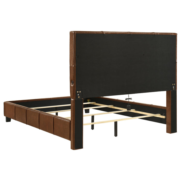Farrell Faux Leather Upholstered Panel Bed Brown