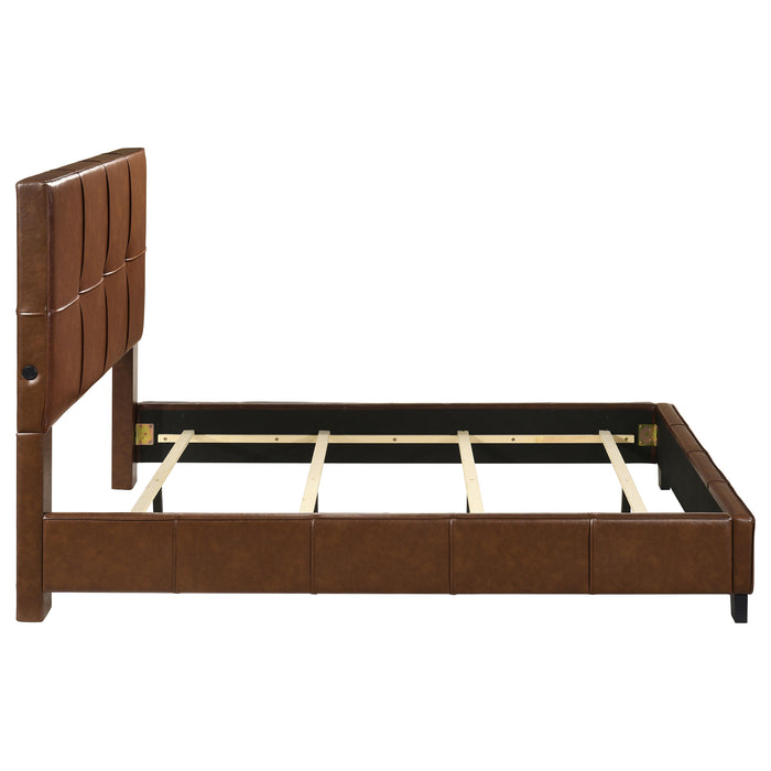Farrell Faux Leather Upholstered Panel Bed Brown