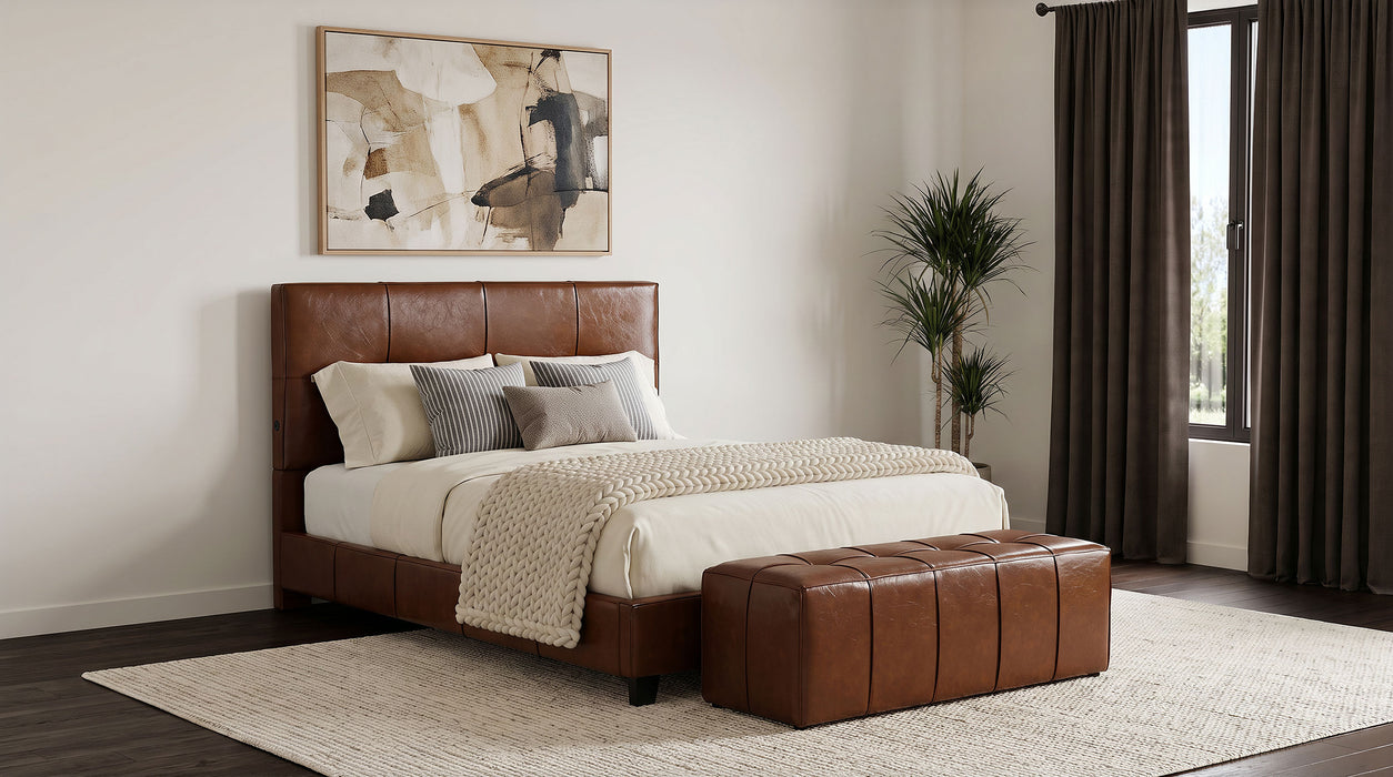 Farrell Faux Leather Upholstered Panel Bed Brown