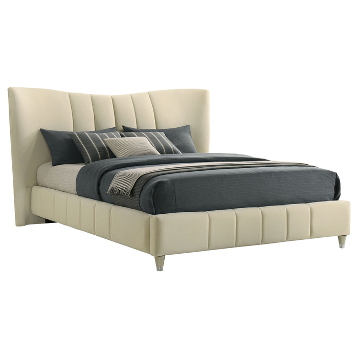 Evelyn Upholstered Panel Platform Bed Ivory