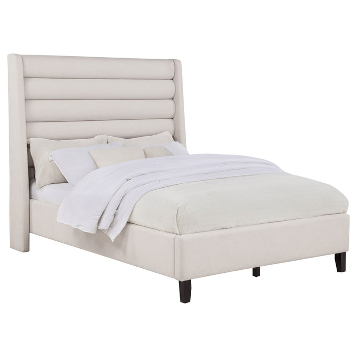 Leslie Upholstered Tufted Wingback Platform Bed Beige