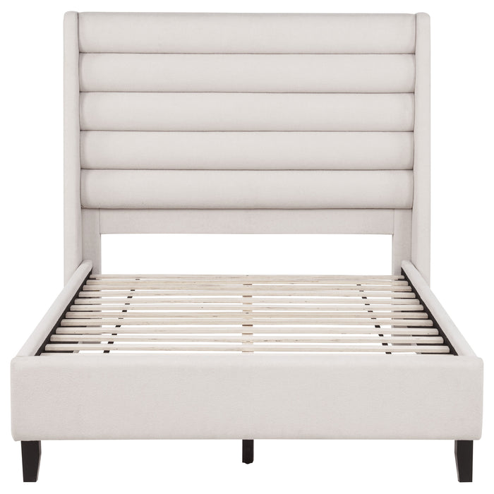 Leslie Upholstered Tufted Wingback Platform Bed Beige