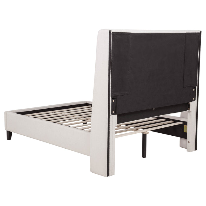 Leslie Upholstered Tufted Wingback Platform Bed Beige