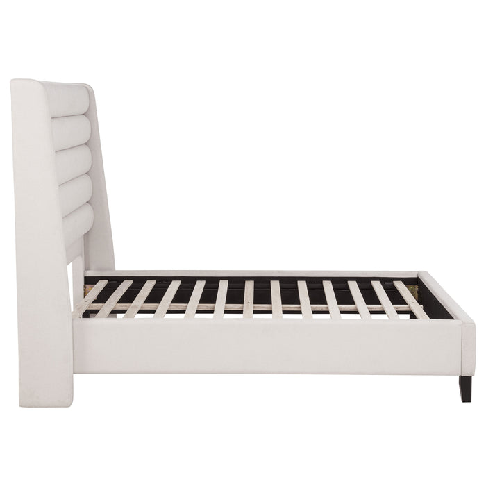 Leslie Upholstered Tufted Wingback Platform Bed Beige