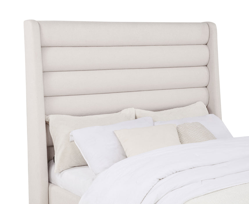Leslie Upholstered Tufted Wingback Platform Bed Beige