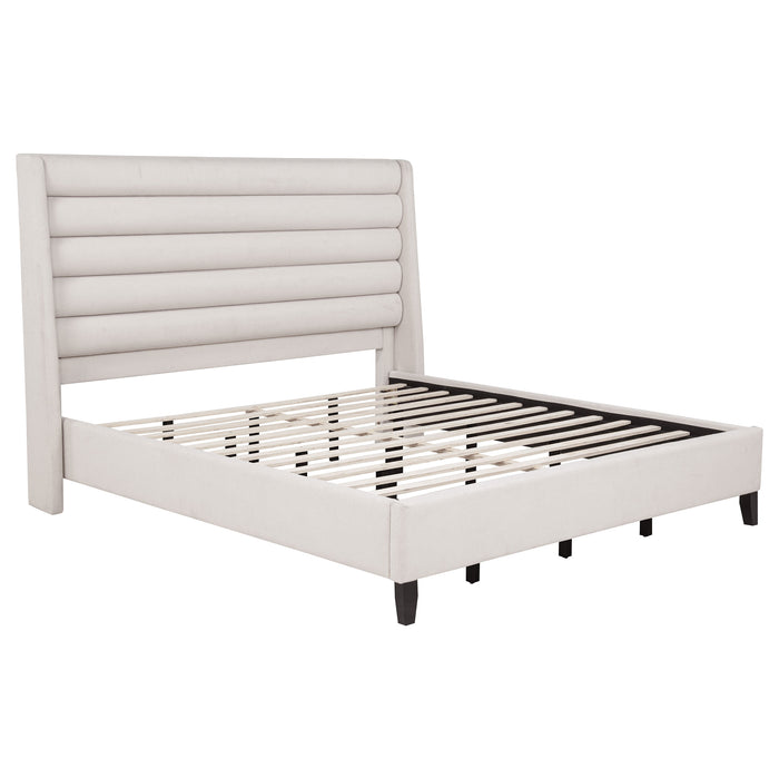 Leslie Upholstered Tufted Wingback Platform Bed Beige