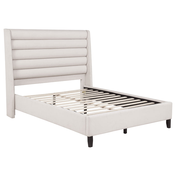 Leslie Upholstered Tufted Wingback Platform Bed Beige
