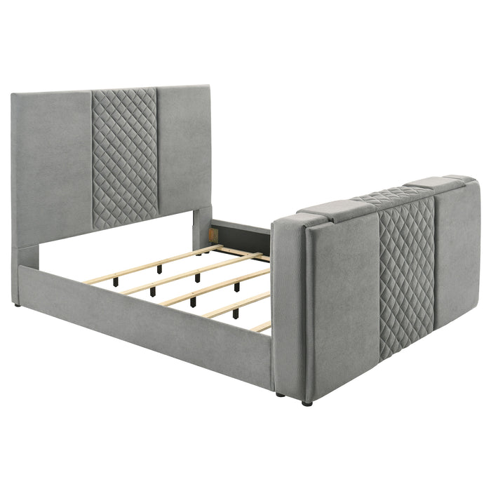 Tara 61-inch Upholstered Panel TV Bed Grey