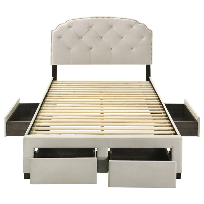 Marianna 4-drawer Upholstered Storage Bed Cream