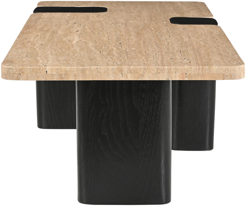 Ravenna Genuine Travertine Top And Oak Wood Base End / Side Table