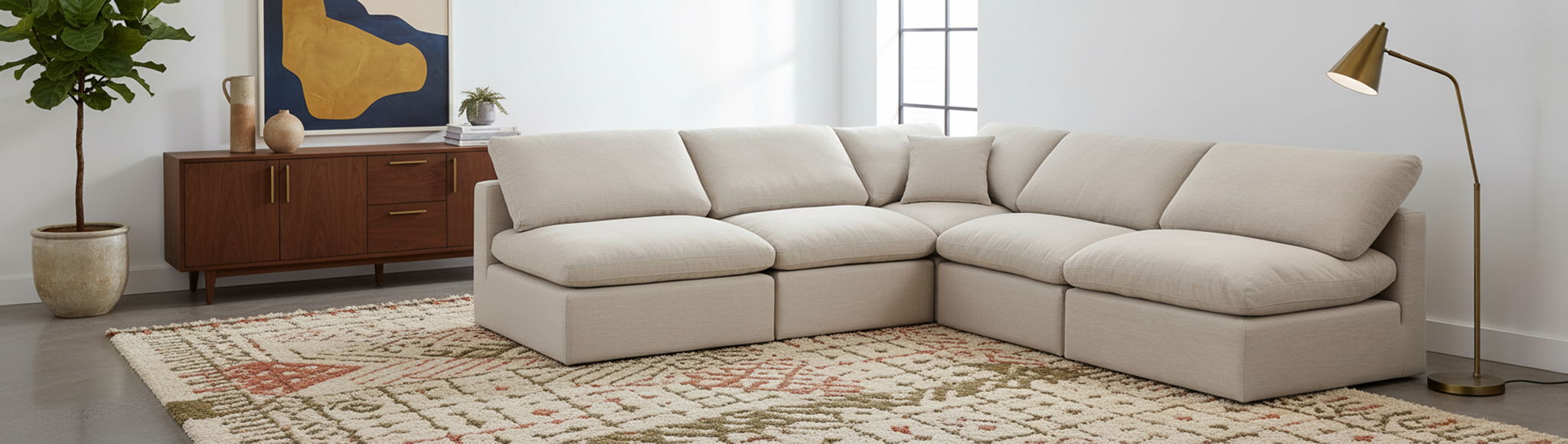 Indulge 105" Linen Textured Fabric Upholstered 5pc. Modular Sectional