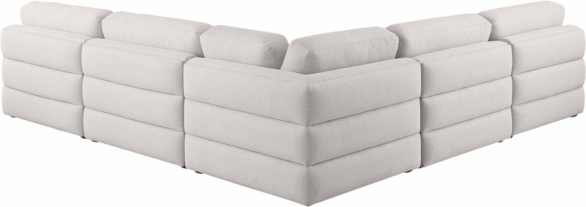 Seccional modular tapizado de tela con textura de lino Beckham de 114" de 5 piezas