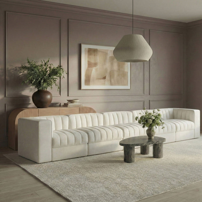 Rummi 155" Velvet Performance Fabric Upholstered 5pc. Modular Sofa
